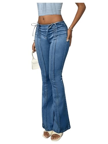 Floerns Women's Bell Bottom Drawstring Low Waisted Jeans Y2k Bootcut Denim Pants