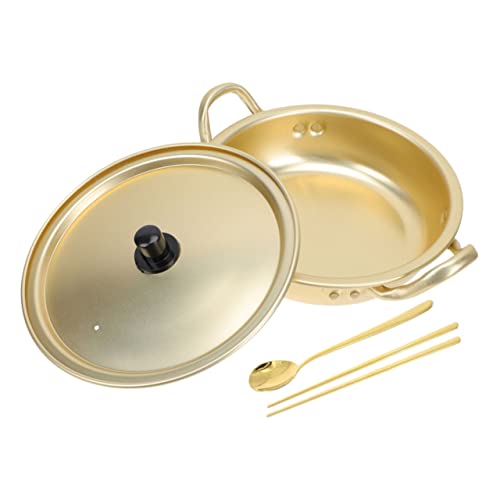 BRIGHTFUFU 1 Set Korean Ramen Noodle Pot with Spoon Chopsticks Fast Heating Cooking Pot for Instant Noodles Compatible with Induction Gas Stoves