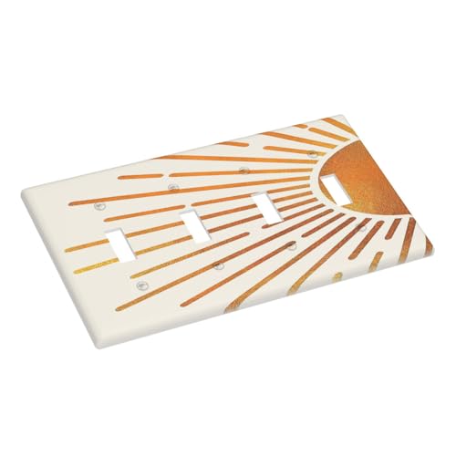 Decorative Light Switch Plate Covers Mid Century Gold Sun Boho Sunrise 4 Gang Light Switch Cover Plate Quad Toggle Wall Plate Switch Plate Cover for Bedroom Home Decor