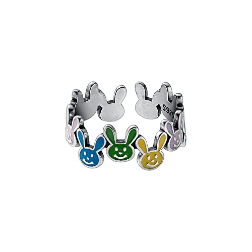 Cute Rabbit Open Adjustable Ring Colorful Enamel Bunny Stacking Statement Finger Band Love Endless Promise Rings Lovely Easter Jewelry Gifts for Women Birthday
