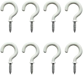 QUERGO Plastic Coated Mug Cup Hooks - Ceiling Hooks - Screw Hooks - 25mm (1 inch), White, Pack of 16