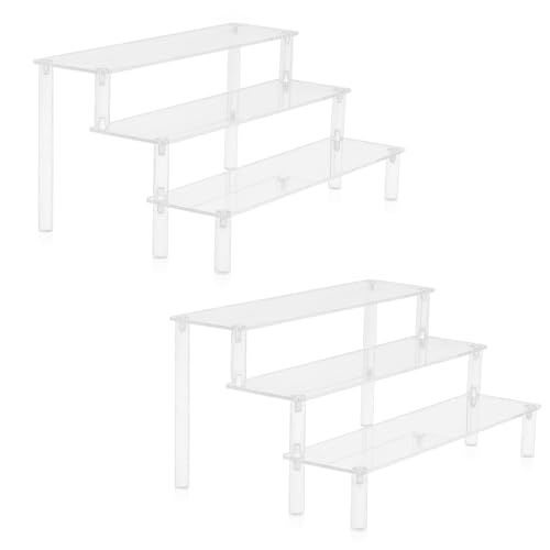 TVNYOUJIA Lot de 2 présentoirs en acrylique transparent à 3 niveaux pour figurines, cupcakes, desserts, parfums (30 cm, 2 pièces)
