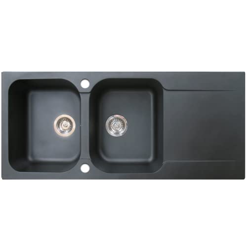 Essebagno 9010566 Lisse évier réversibles 2 cuves 1 égouttoir en résine noir Cover