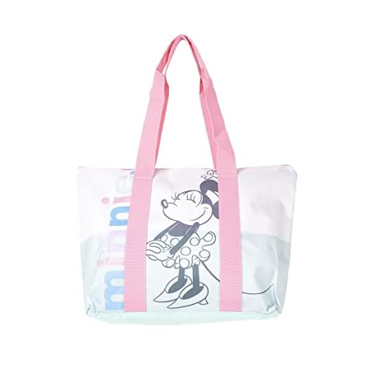 Bolsa de Playa de Minnie Mouse - Cierre de Cremallera - 47 x 33 x 15 cm - Bolsa de Tela con Asas Largas - Diseño Impreso en Loneta - Producto Original Diseñado en España