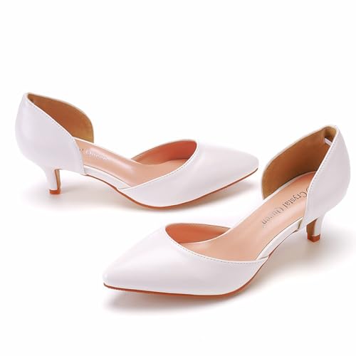 Women Pointed Toe High Heel Pumps Wedding Bridal Shoes Evening Party Dress Shoes 5Cm Closed Toe Low Heel3