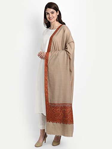 Zamour Kashmiri Indian Sozni Embroidery Paper Mache Style Pashmina Wool Shawl Scarf for Women (Ivory)2