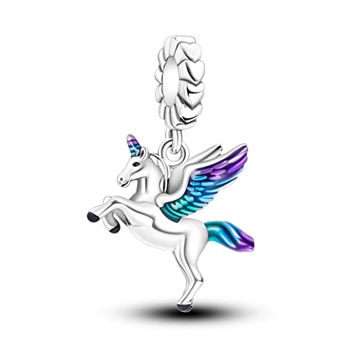 NARMO Charms Argento 925 Sterling Silver Unicorn Charm per il Braccialetto Volante Cavallo Charm Bead per le Donne Ragazze