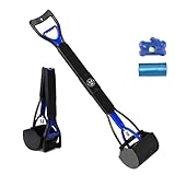 KARINA QURATZ 32' Pooper Scoopers for Large Small Dogs (Blue) Pets Pooper Scoopers with Long Handle Foldable Durable Lightweight Waste Pick Up Shovel Tools for Lawns Grass Dirt Gravel+Dog Poop Bag