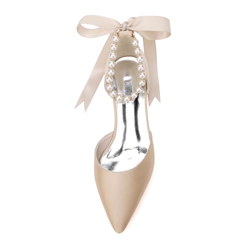 Pearl-Laced Satin Flats with Open Back - Elegant Comfort for Women2