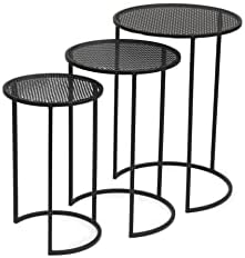 LIFA LIVING Nest of 3 Tables, Round Coffee Tables for Small Spaces, Modern Side Tables for Living Room, Entryway, Black Metal End Bedside Tables