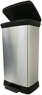 Curver Metal Effect Pedal Touch Soft Close Deco Bin, Silver, 50 Litre, 39 x 29 x 72 cm
