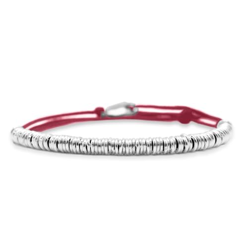 Nato Cuff Bracelet - Wrap 925 Sterling Silver Rings - Paracord - Handmade in France - Adjustable - Jewellery for Men or Women (Red)