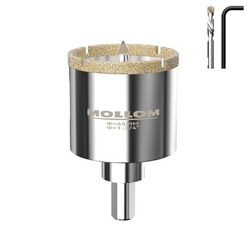 Image of MOLLOM 1-3 /4 inch (45mm) Diamond Hole Saw with 2 Pilot Drill Bit | Tile Hole Saw Smooth Cutting Porcelain Tiles,Ceramic,Marble,Granite