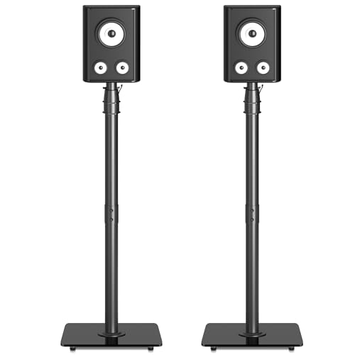 Suptek Soportes de pie para altavoces de suelo resistentes (par) | Soportes antivuelco traseros para sonido envolvente para Bose, JBL, Sony | Altura ajustable de 86 113cm, capacidad de 10kg, montaje