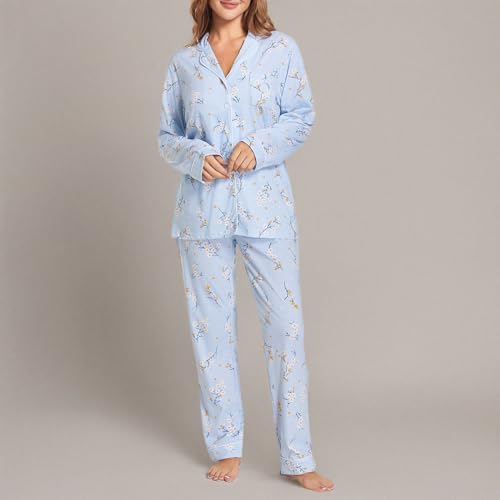 Image of Tugege Pajamas Set Long Sleeve Sleepwear Womens Button Down Nightwear Pj Sets
