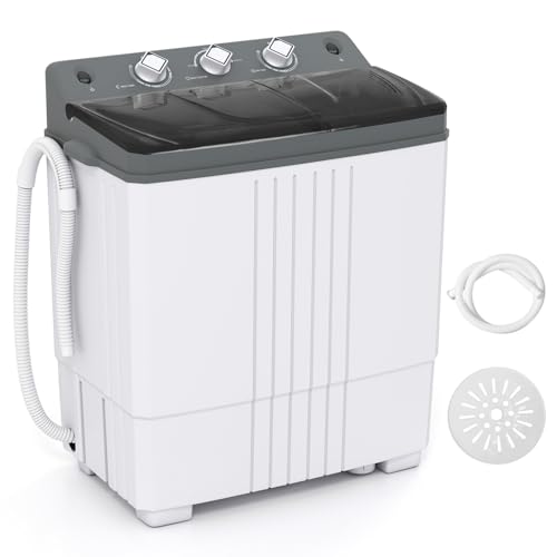 TANGZON Twin Tub Washing Machine 8KG/4.5KG Portable Washer and Spin Dryer Combo with Timer Control & Drain Pump Compact Washers for Camping Dorms Apartments RVs (5KG Washing 3KG Drying Grey)