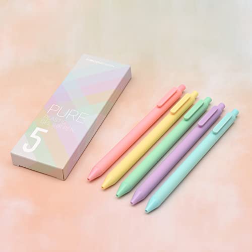 Image of Kaco Pack of 5 Pieces Gel Ink Pens Colored Ink Cute Retractable Pens for Note Taking 0.5mm Fine Point (Macarons)