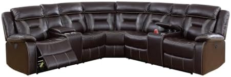 Lertiib Sectional Sofa Set Power Motion Reclining Gel Leatherette Couch for Living Room,Brown - 2