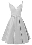 Yexinbridal Beaded Homecoming Dresses Short Spaghetti Straps Glitter Prom Dress A-Line Cocktail Formal Ball Gowns Silver 18