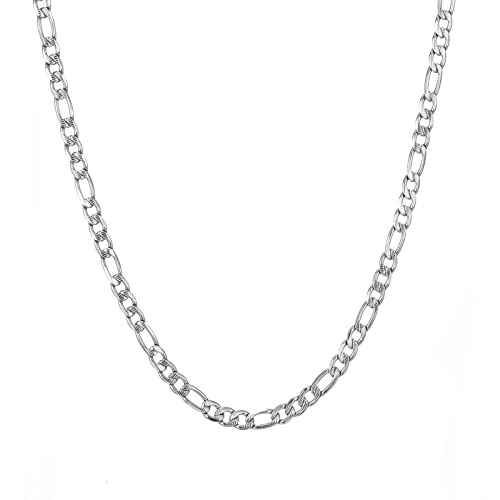 AFSTALR Chaîne Figaro 1+3 Homme Cubaine Chaine en Acier Inoxydable Argent Collier 5mm Largeur Longueur 50cm Cover