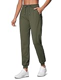 CRZ YOGA 4-Way Stretch High Waisted Joggers for Women Casual Dress Work Workout Pants Pockets Olive Green Medium