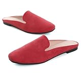Picture of Hee grand Mules for Women Suede Slip On Backless Flat Mule Square Toe Slides Loafer Shoes,Red 6.5