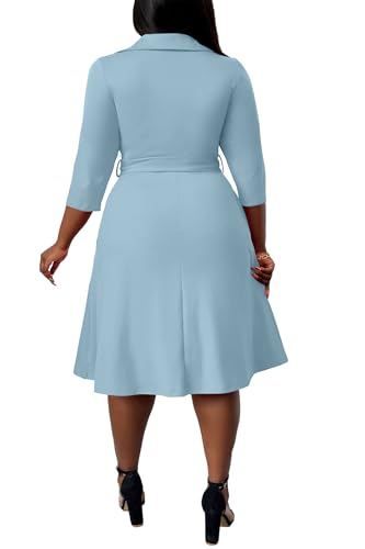 Image of FANDEE Plus Size Midi Dress for Women - Printing Summer Dresses for Wedding Guest Cocktail Party 3 /4 Sleeve V Neck(L-5XL)