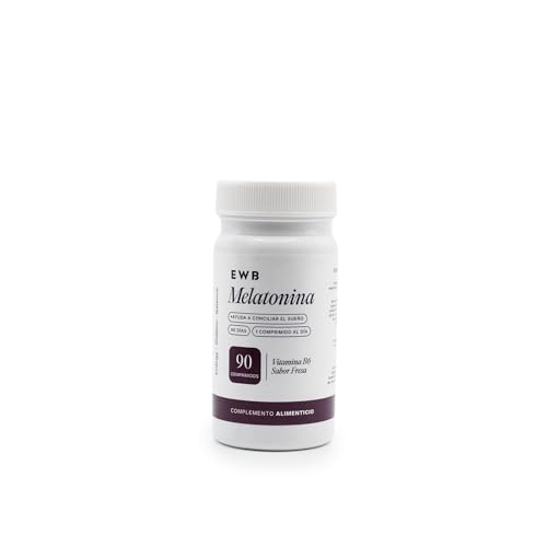 EWB - Melatonina Pura con Vitamina B6 - Ayuda para Conciliar el Sueño - Mejora del Insomnio - Descanso Profundo - Suministro 90 días - Sabor Fresa