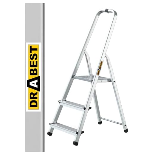 Drabest Aluminium Huishoudladder met 3 Treden, Capaciteit 125kg - Trapladder met Veiligheidsrail en Werkladderplatform – Ladders Multifunctioneel – Trapladders met 3 Treden – 40 x 121 x 12cm