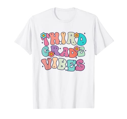 Regreso a la escuela, profesora retro mujeres niños vibraciones de tercer grado Camiseta