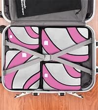 Miniatura 3 de Simple Houseware Juego de 4 cubos de embalaje, organizadores de viaje con bolsa de lavandería, color rosa, Rosado