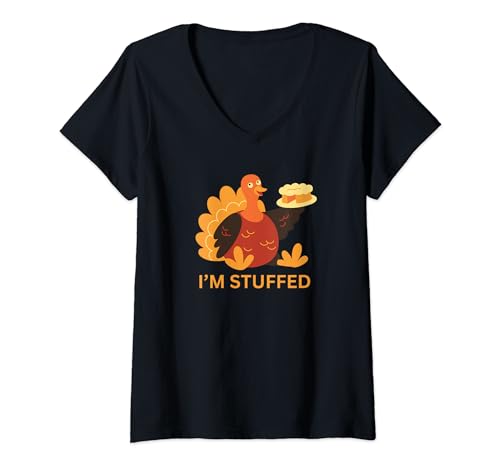 Funny Thanksgiving Turkey I'm Stuffed V-Neck T-Shirt