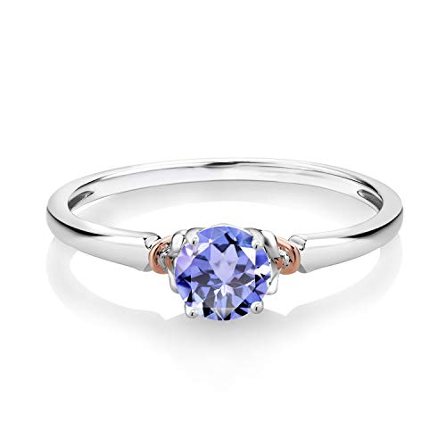 Gem Stone King 925 Silver And 10K Rose Gold Blue Tanzanite Women Engagement Ring (0.46 Cttw, Round 5Mm, Gemstone Birthstone, Available In Size 5, 6, 7, 8, 9) #TOP1