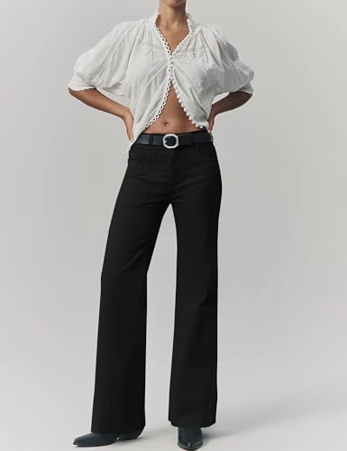 Womens High Waist Flare Wide Leg Pants Loose Fit Full Length Trousers with Pockets Lounge Work Business Dress Pants3