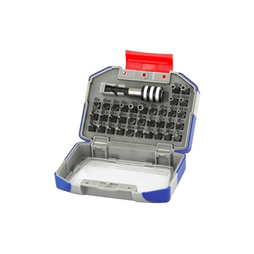 TIVOLY - Caja de Puntas + Portapuntas Magnético - 34 Puntas Especiales para Tornillos de Seguridad con Vástago Hexagonal 6,35 mm