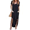 GRECERELLE-Womens-Casual-Loose-Pocket-Long-Dress-Short-Sleeve-Split-Maxi-Dresses GRECERELLE Women's Casual Loose Pocket Long Dress Short Sleeve Split Maxi Dress Black Medium