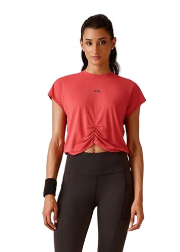 Image of STRCH Women's Regular Fit Activewear Crop T-Shirt | Round Neck Short Sleeve Gym Top | Stretch Workout T-Shirt for Yoga, Running & Training | Crop Length