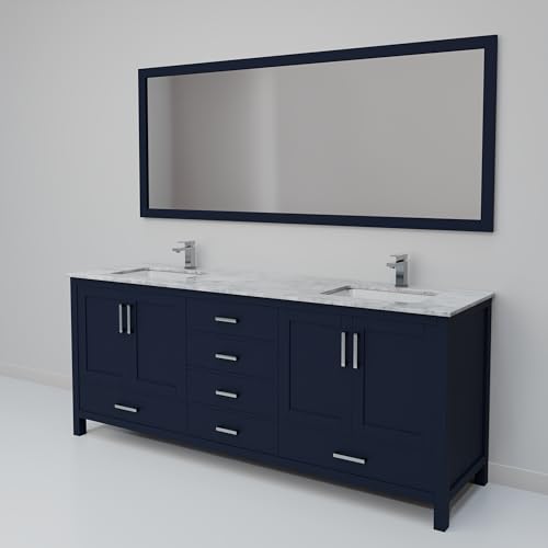 Big Sur 72 in. W x 22 in. D Navy Blue Double Bath Vanity, Carrara Marble Top, Faucet Set and 70 in. Mirror