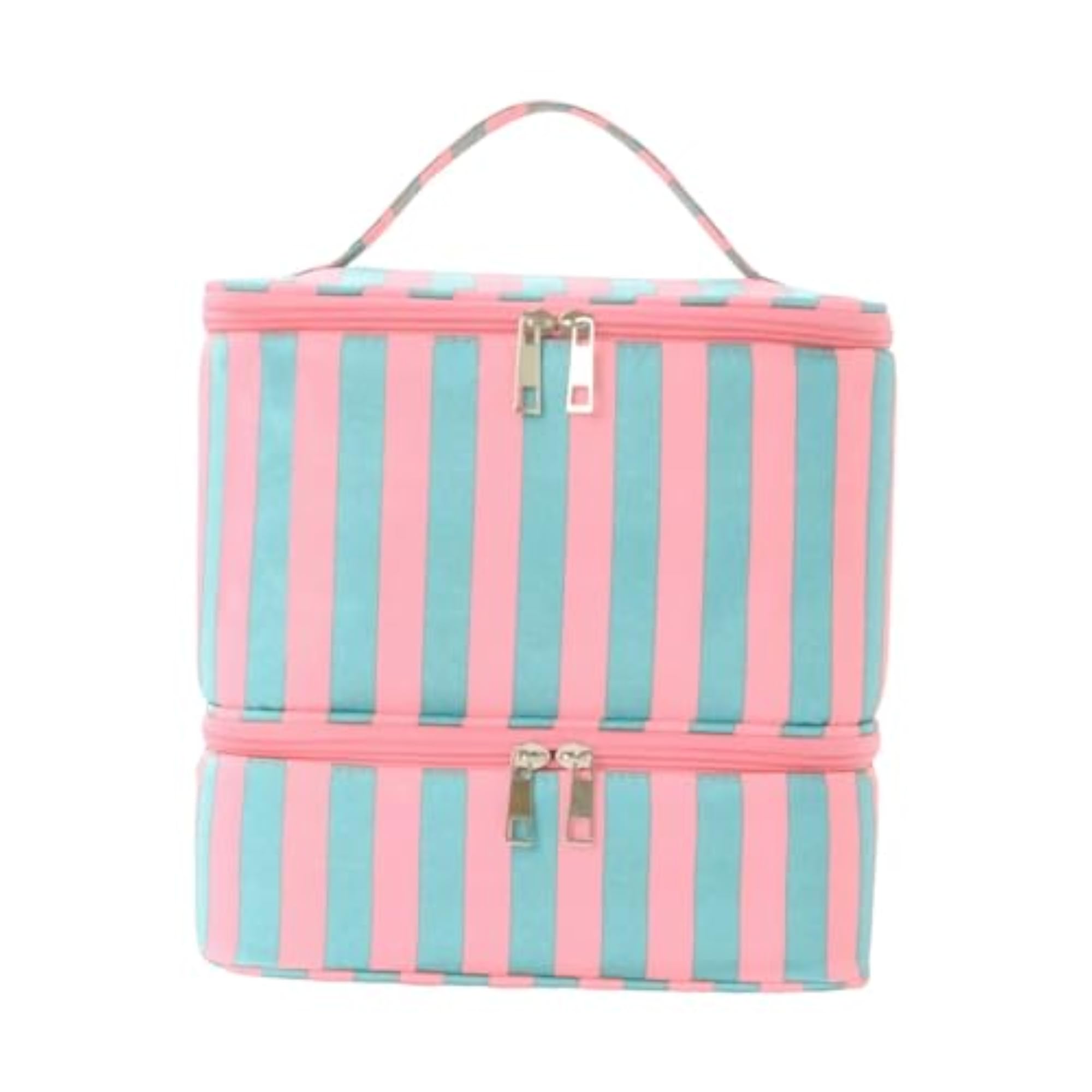 Nail Polish Carrying Case Portable, Blue Pink Stripes