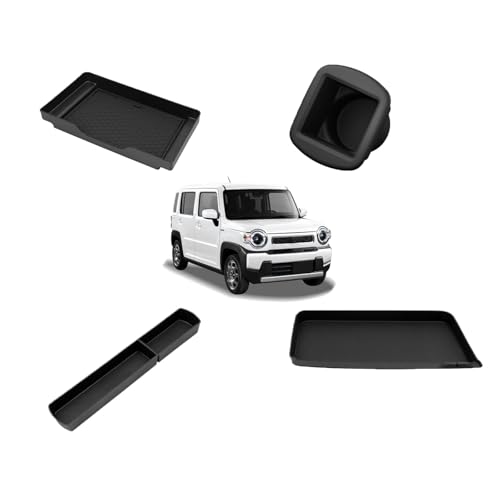 LUCKEASY スズキ ハスラー MR52S MR92S 専用 フロアコンソールトレー+インパネトレー（助手席）+ドリンクホルダー+インパネアッパーボックス 収納ボックス HUSTLER 2020年11月～現行 収納トレイ 保護カバー 滑り止めマット 小物入れ 隙間収納 内蔵型 便利 騒音低減 衝撃吸収 傷防止 キズ隠し 置くだけ 簡単取付 アクセサリー 内装パーツ ブラック 4枚セット