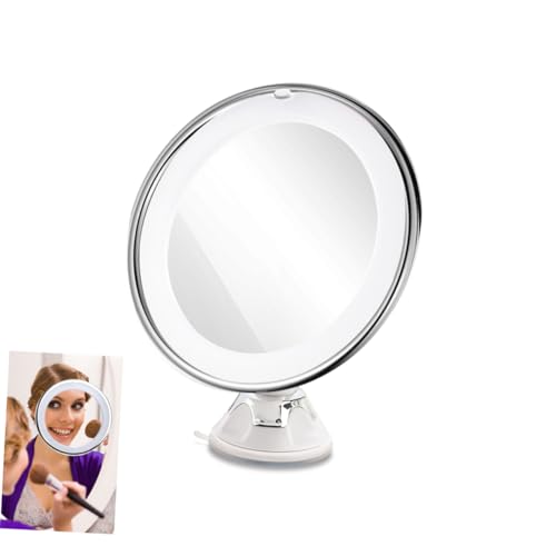 Espejo de maquillaje portátil con luz LED y ventosa redondo miniatura 7