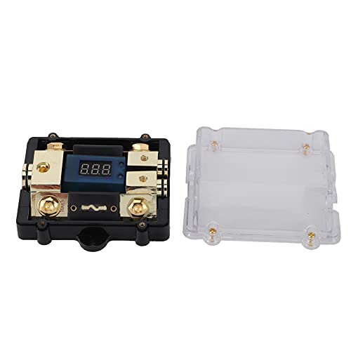 Fused Holder Box, Transparent Cover Fused Holder Block 100A 1 in 2 Out with LED Digital Voltage Display Power Distribution Block Replacement for Car Yacht Audio, 4.3 x 3.7 x 1.6in