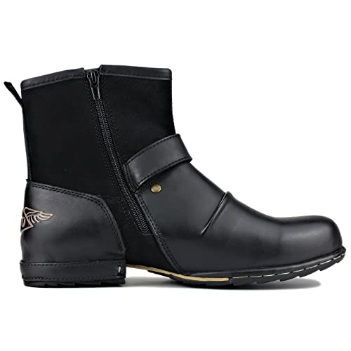 Image of OSSTONE Moto Boots for Men Fashion Zipper-up Leather Chukka Boots Casual Shoes OS-5008-1-ABNH