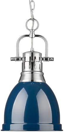 Golden Lighting- Duncan Small Pendant with Chain in Chrome with Matte Navy- Pendant Lighting, Ceiling Light Fixture