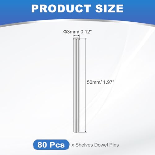 Pasadores cilíndricos M3 x 50 mm de acero inoxidable para muebles y gabinetes, 80 piezas 2
