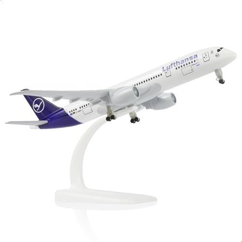 QIYUMOKE 1/300 Compatible for Lufthansa 787 Diecast Metal Airplane Model with Stand (20-cm L) for Boeing 787 Model Plane Kits for Adult Aviation Gifts or Decorations