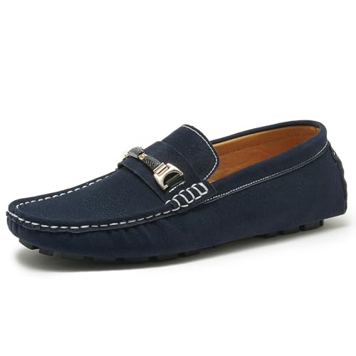 Men's Driving Penny Loafers Suede Leather Slip-on Moccasins with White Line Casual Flat Shoes Style