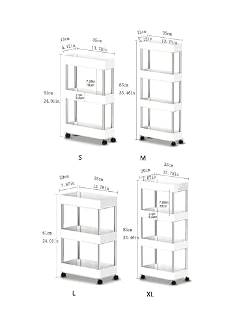 1pcs 3/4 Tier Rolling Utility Cart Storage Shelf Movable Gap Rack Kitchen Bathroom Slim Slide Organizer Livingroom(WHITE,X-Large)-v2cKUjCq