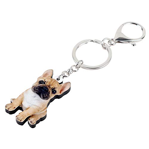 WEVENI Acrylic French Bulldog Keychain Pet Keyring Jewelry For Women Girl Bag Car Wallet Charms3