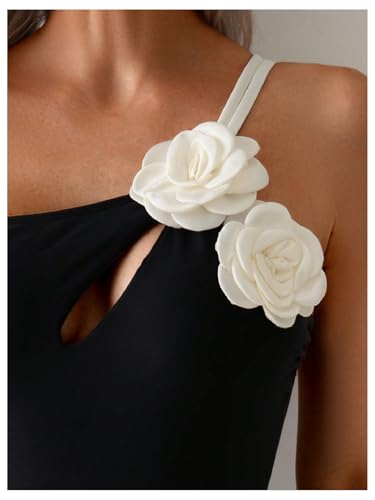 SHENHE Women's Cut Out One Piece Swimsuit 3D Floral One Shoulder Tummy Control Bathing Suits3